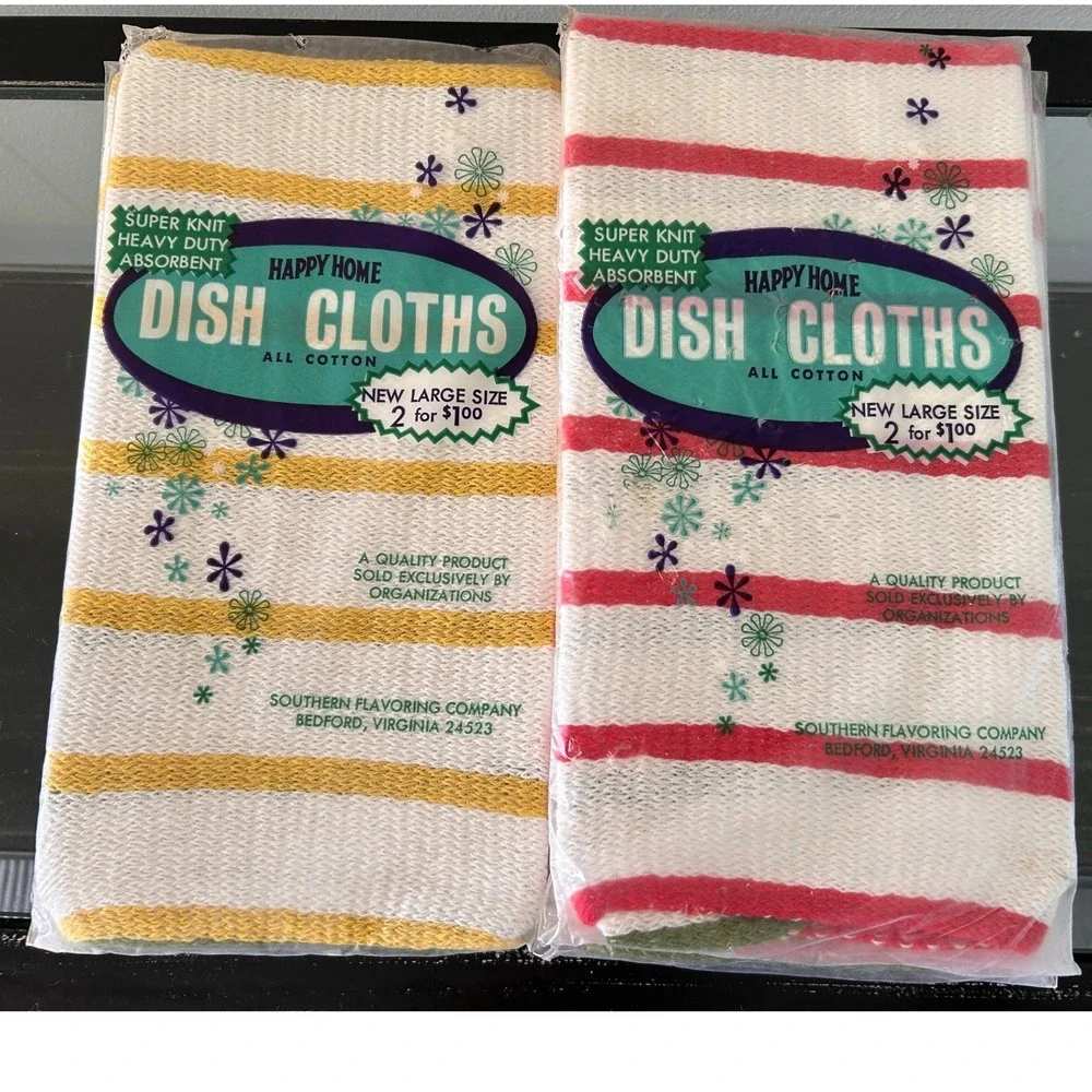 Vintage Happy Home Dish Cloths Southern Flavoring Company Cotton NOS 7 Pack